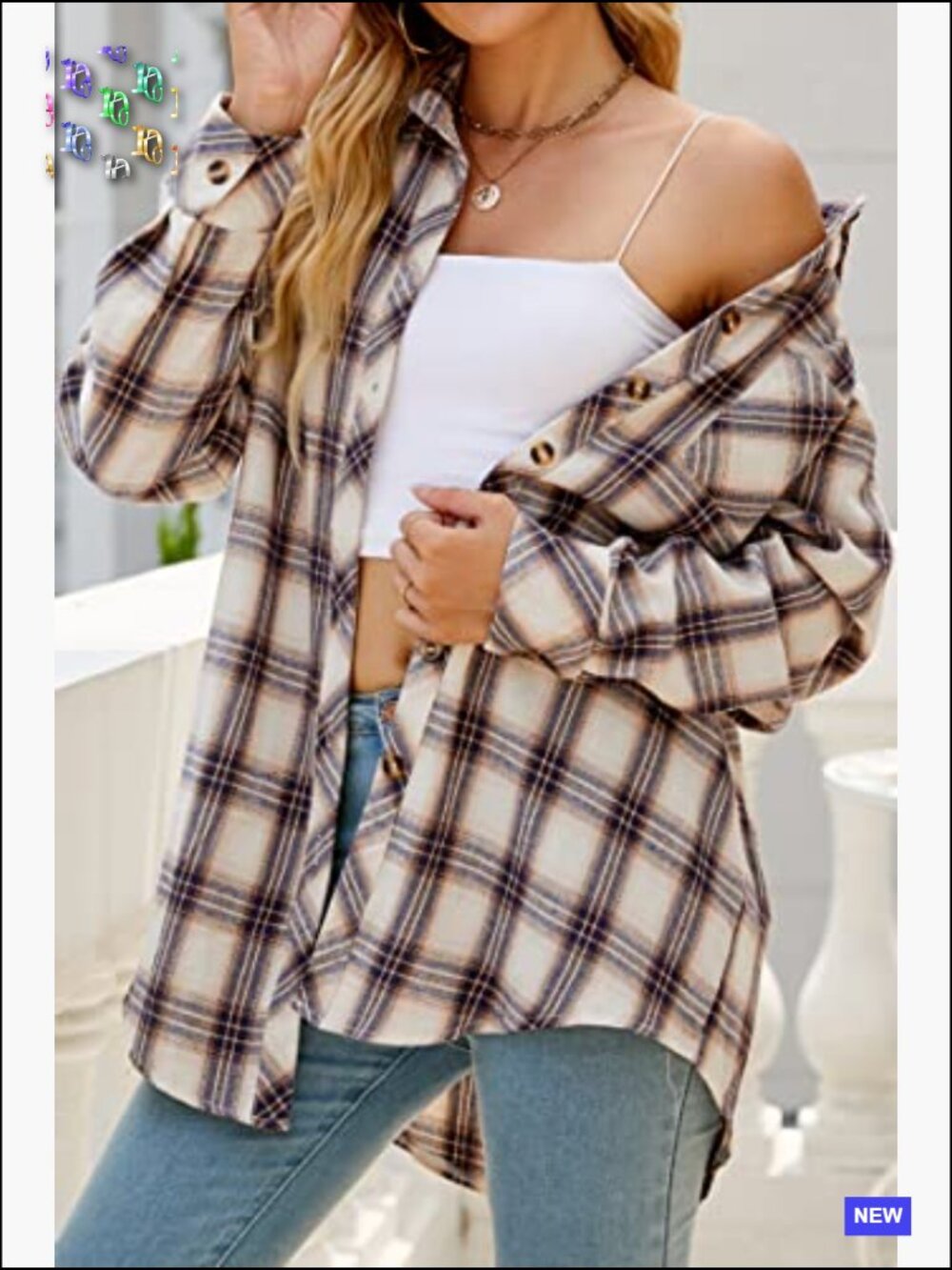 Oversized Button Down Flannel Shirt Business Casual Top with Pockets - Picture 5 of 7